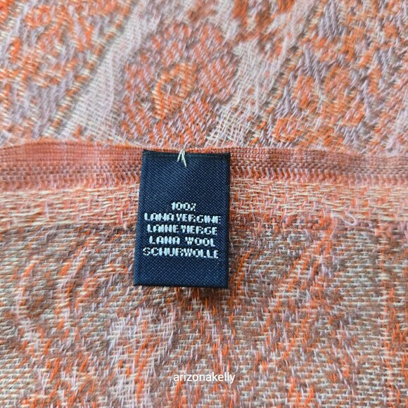 NWOT 100% Wool Jacquard Scarf Coral/Soft Orange - Picture 9 of 14